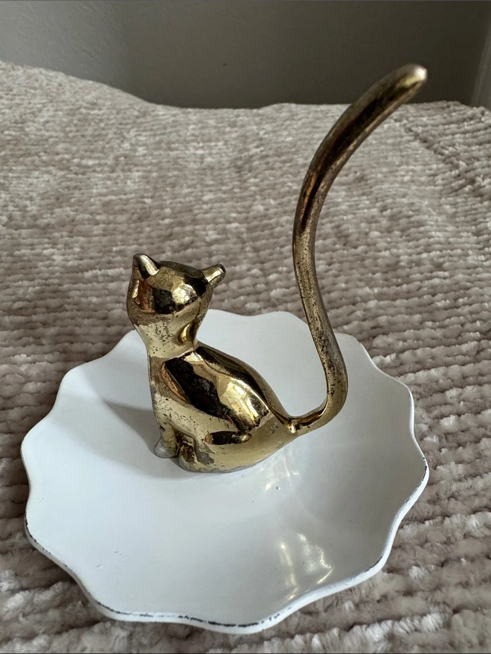 Ring Holder White And Gold Cat Ring Holder Trinket Dish